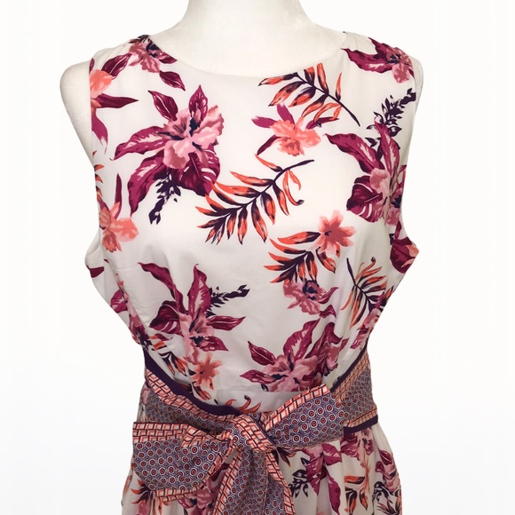 Tahari 97% Cotton Floral Tie-Waist Dress - 14 - Picture 10 of 15